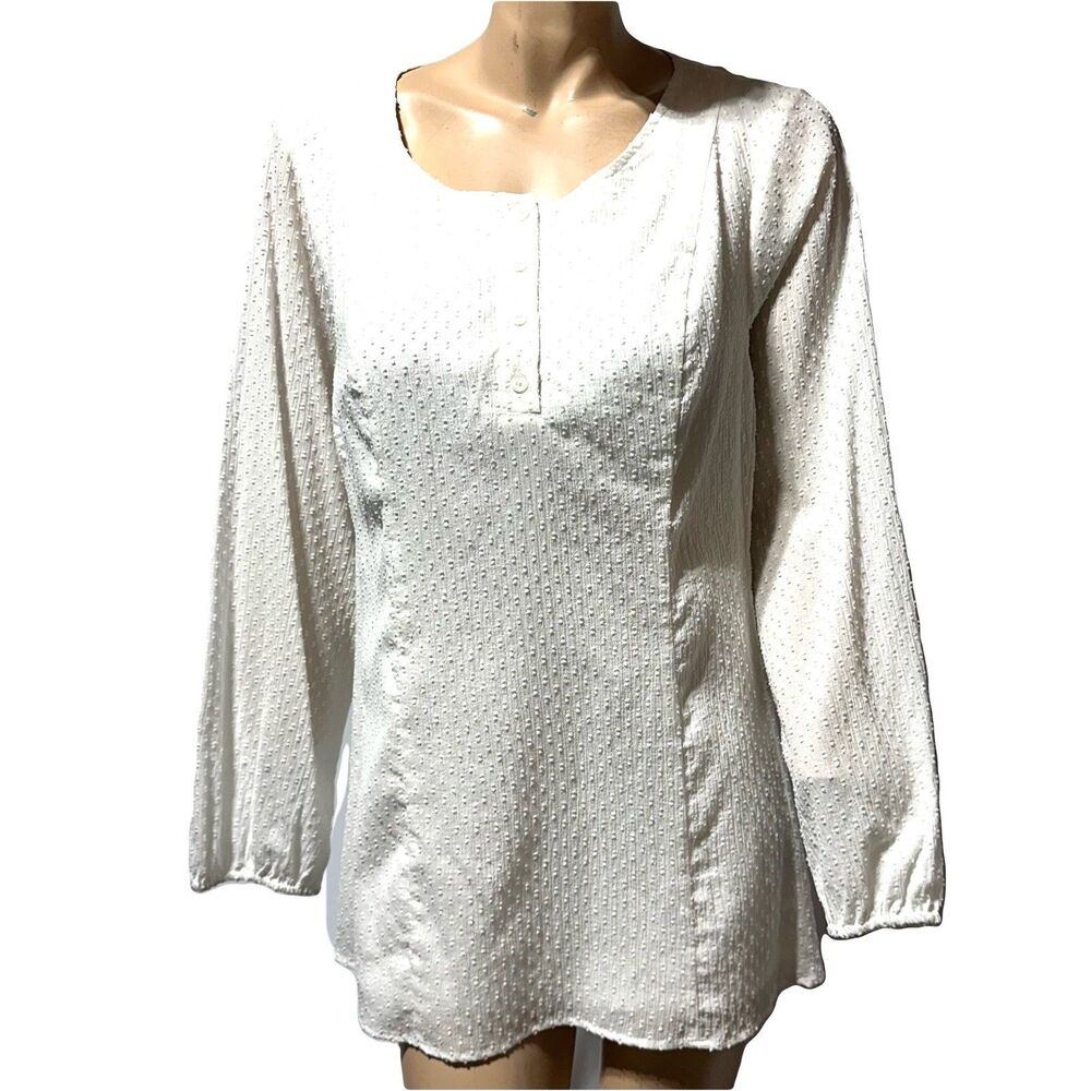 Lane Bryant Top Blouse Women’s Size 14 Long Sleeve White Swiss Dot Tunic  NWT
